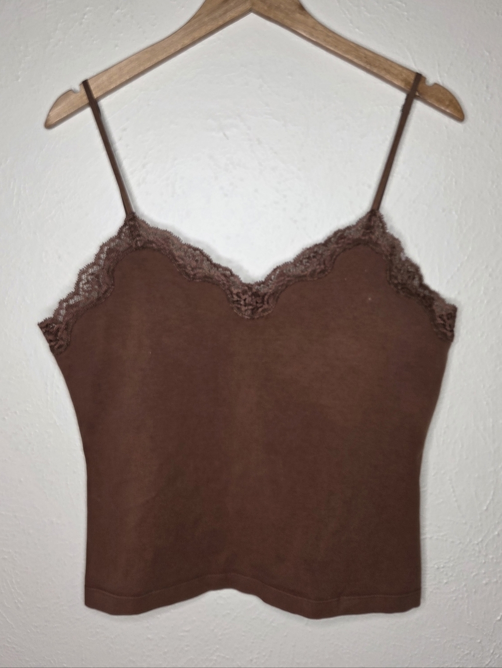 Y2K Bit & Bridle Lace Trim Cami Tank Top Chocolate Brown Size Large Coquette
